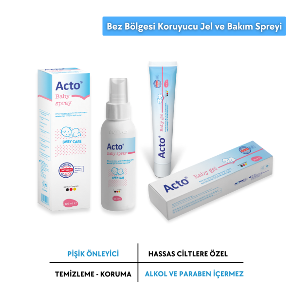 ACTO® BABY GEL 50 ml + Spray 100 ml | Bebek Bez Bölgesi Temizleme Jel ve Spreyi