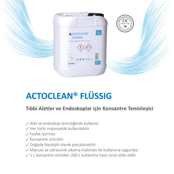 ACTOCLEAN® FLÜSSİG 5 L Tıbbi Aletler ve Endoskoplar için Konsantre Temizleyici