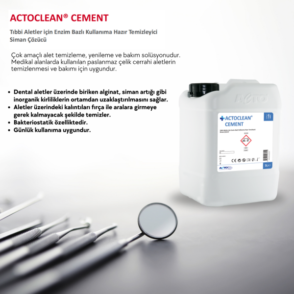 ACTOCLEAN® CEMENT 5 L Tıbbi Aletler için Enzim Bazlı Kullanıma Hazır Temizleyici Siman Çözücü