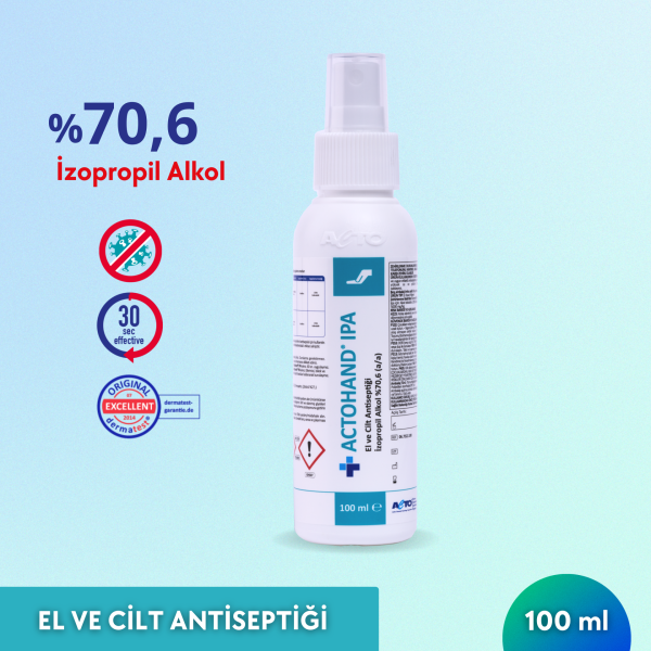 ACTOHAND® IPA 100 ML (El ve Cilt Antiseptiği - İzopropil Alkol 75 % (v/v) = (70,6 g)