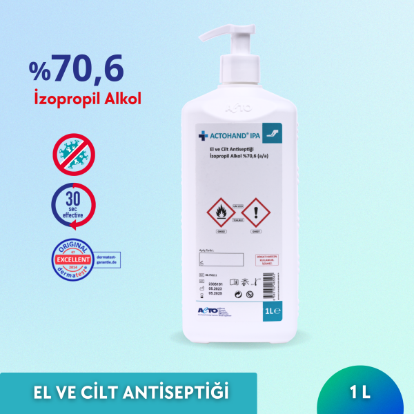 ACTOHAND® IPA 1 L (El ve Cilt Antiseptiği - İzopropil Alkol 75 % (v/v) = (70,6 g)