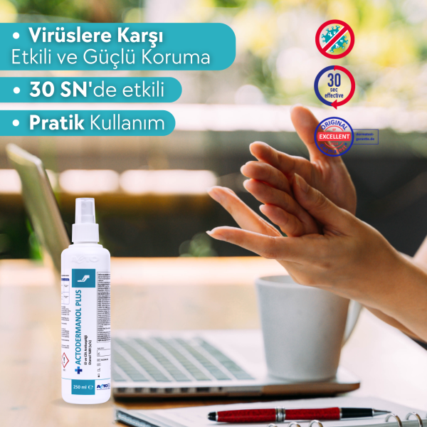 ACTODERMANOL® PLUS 250 ML (El ve Cilt Antiseptiği %89 (v/v) Etanol)
