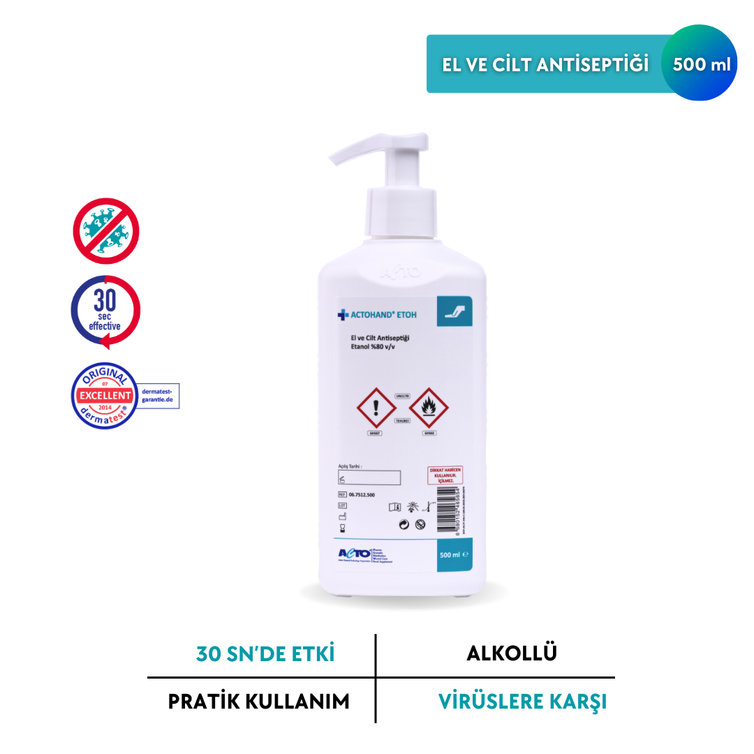 ACTOHAND® ETOH 500 ML (﻿El ve Cilt Antiseptiği - Etanol 80 % (v/v)