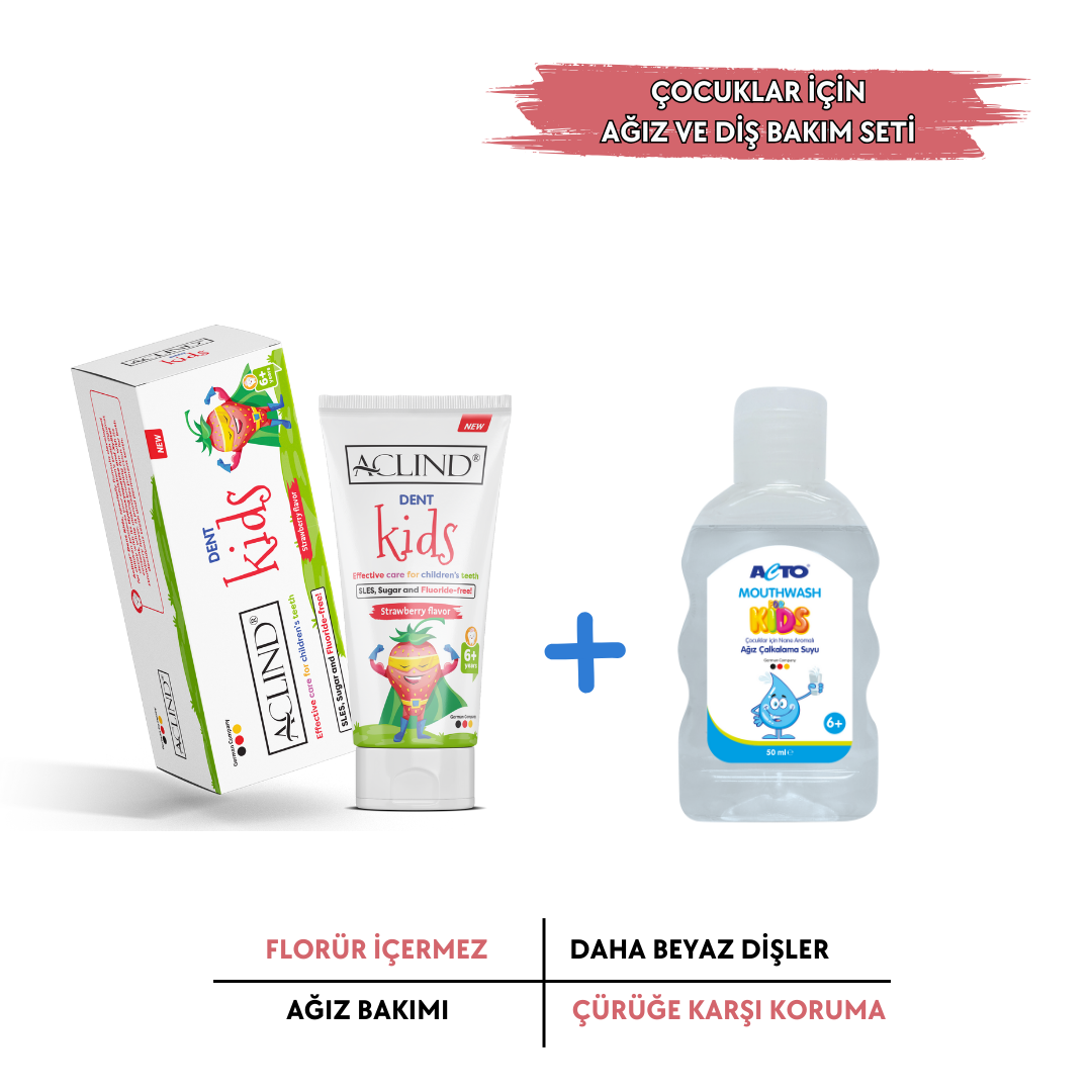 Aclind Dent Kids 75 ml Diş Macunu + ACTO® MOUTHWASH 50 ml | Çocuklar için Ağız ve Diş Bakım Seti