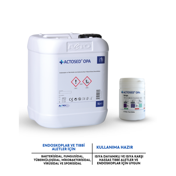 ACTOSED® OPA 5 L Endoskoplar ve Tıbbi Aletler için Kullanıma Hazır Yüksek Yüzey Dezenfektanı + Actosed OPA Test Stribi