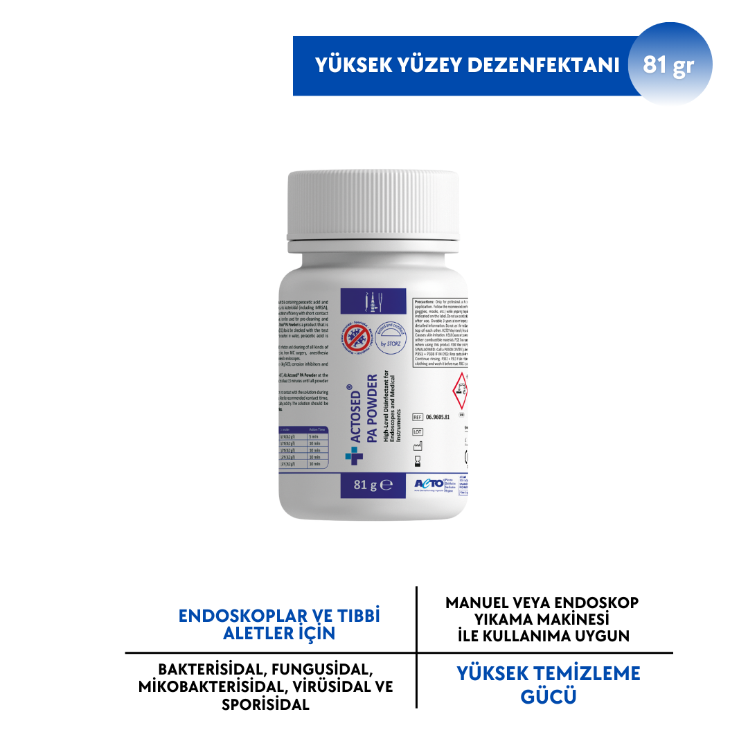 ACTOSED® PA POWDER 81g Endoskoplar ve Tıbbi Alet için Yüksek Düzey Dezenfektan