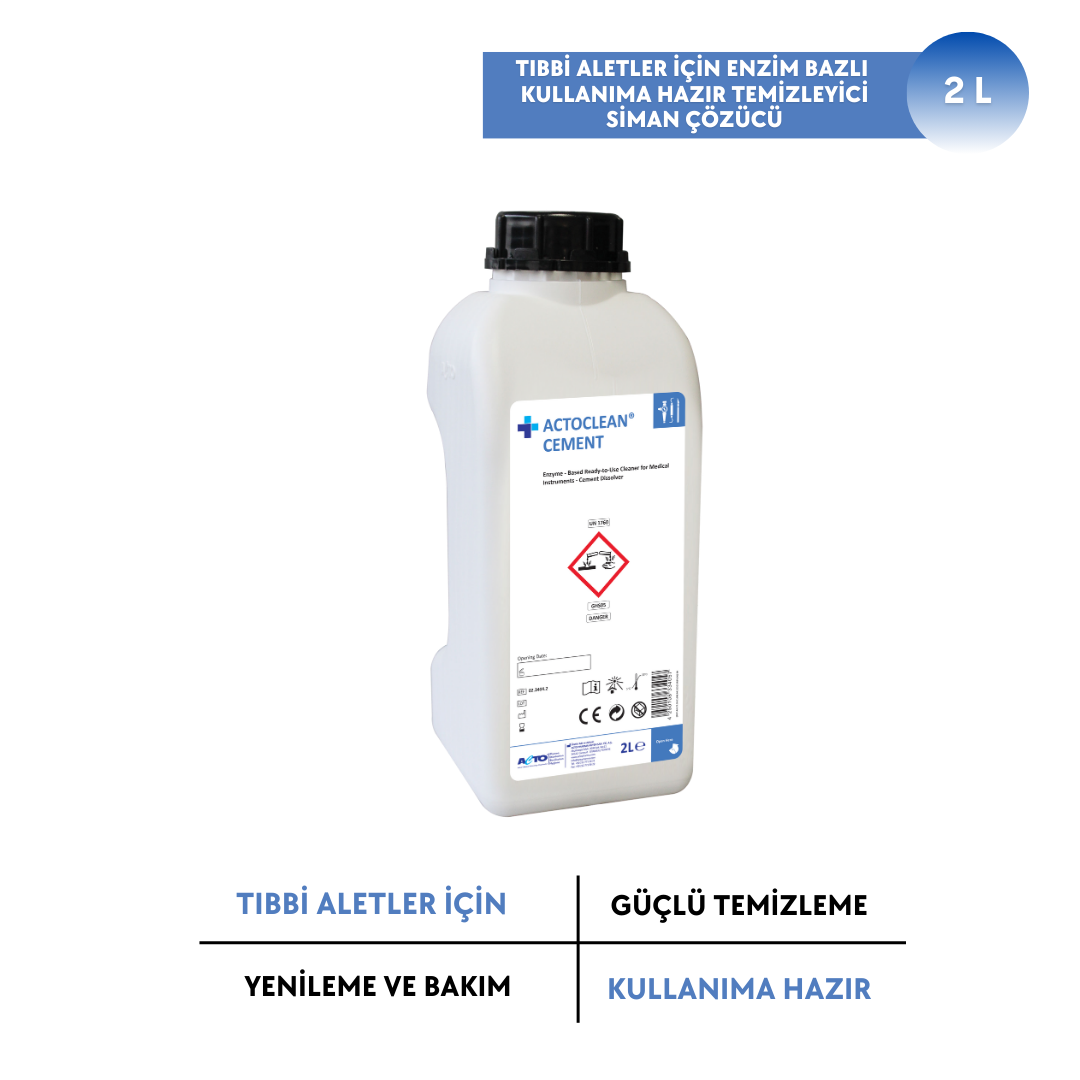 ACTOCLEAN® CEMENT 2 L Tıbbi Aletler için Enzim Bazlı Kullanıma Hazır Temizleyici Siman Çözücü