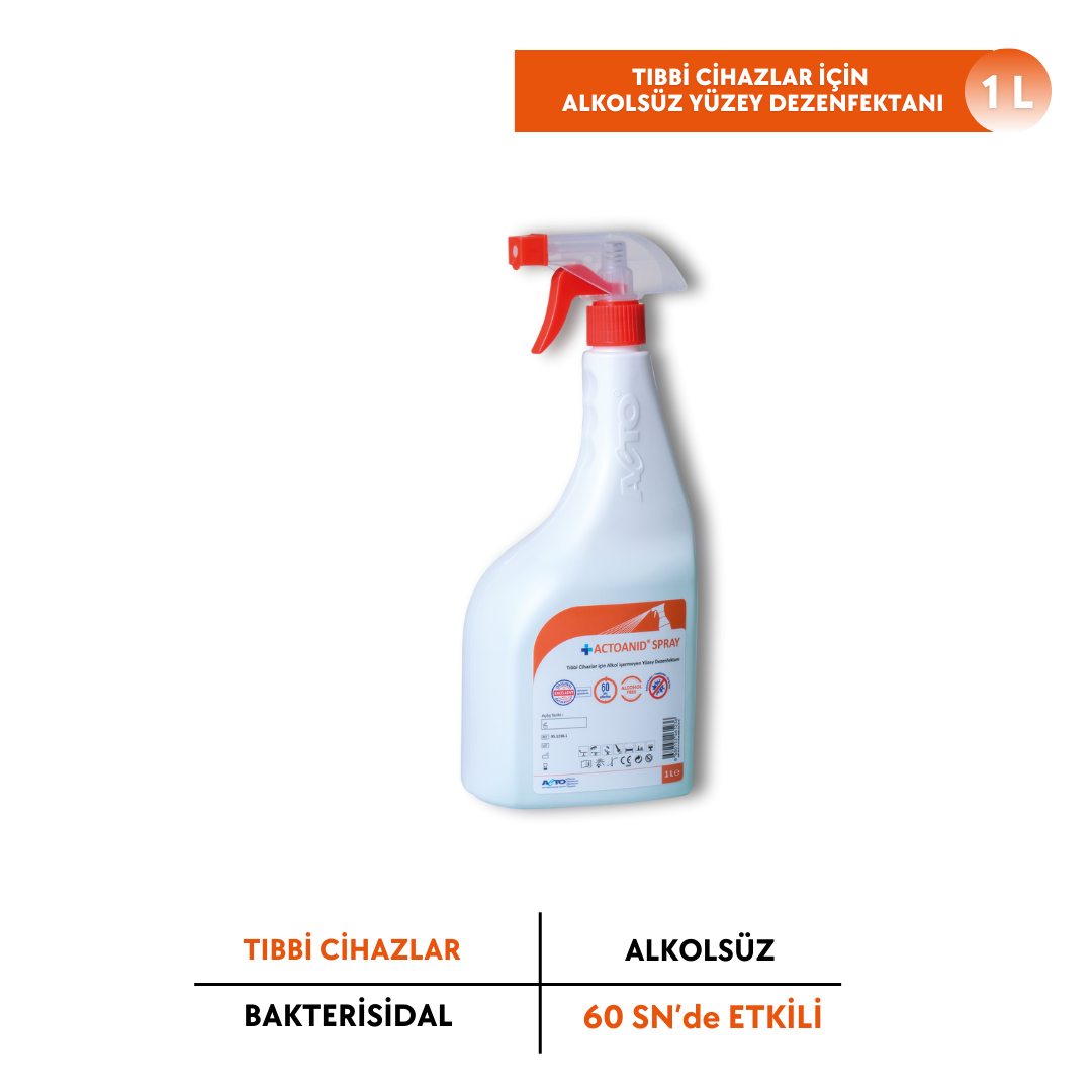 ACTOANID® SPRAY 1 Litre Tıbbi Cihazlar için Alkolsüz Yüzey Dezenfektanı