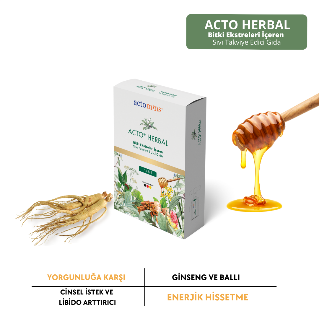 ACTO® HERBAL | Bitki Ekstreleri İçeren Takviye Edici Gıda Ginseng ve Ballı | 5x5 ml