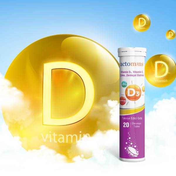 ACTOMINS® Vitamin D3, Vitamin C, Çinko, Zerdeçal Ekstresi | 20 Efervesan Tablet