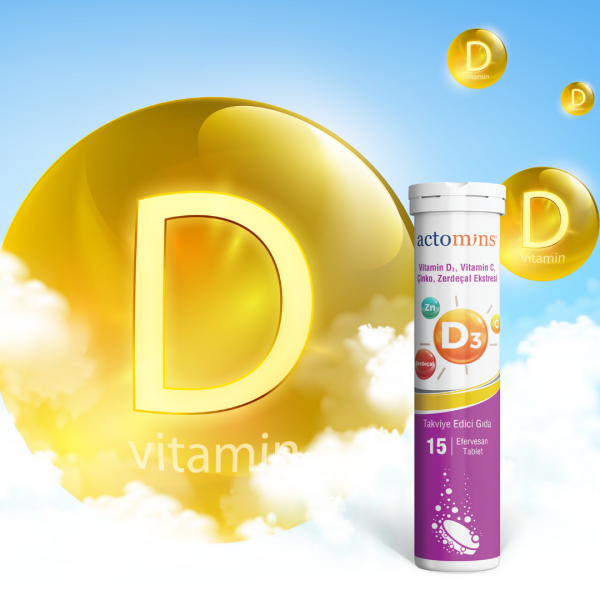 ACTOMINS® Vitamin D3, Vitamin C, Çinko, Zerdeçal Ekstresi | 15 Efervesan Tablet