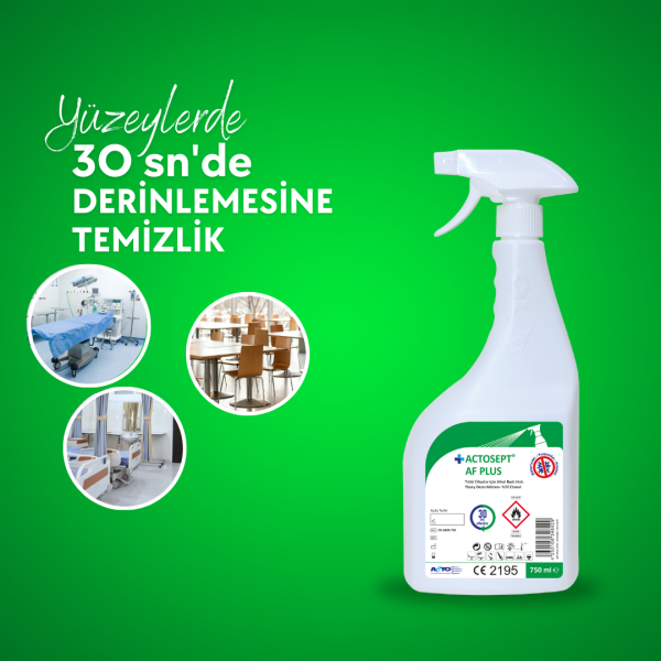 ACTOSEPT® AF PLUS 750 ml | Tıbbi Cihazlar için Alkol Bazlı Hızlı Yüzey Dezenfektanı- %70 Etanol