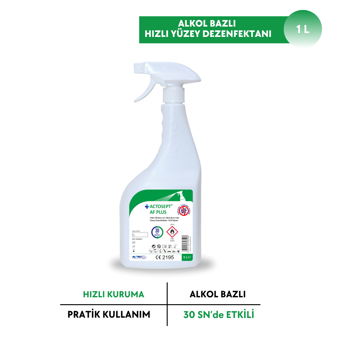 ACTOSEPT® AF PLUS 1 L | Tıbbi Cihazlar için Alkol Bazlı Hızlı Yüzey Dezenfektanı- %70 Etanol