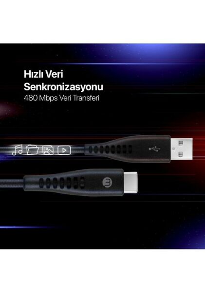 Mojue Usb-C 3’lü Şarj Kablosuz Seti Ekstra Dayanıklı Usb-A Usb-C 2A (Mojue By Ttec)  120/200/300CM