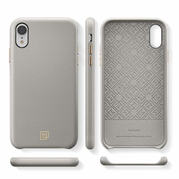 Spigen iPhone XR ile Uyumlu Kılıf La Manon Câlin Premium Deri Tasarım Oatmeal Beige