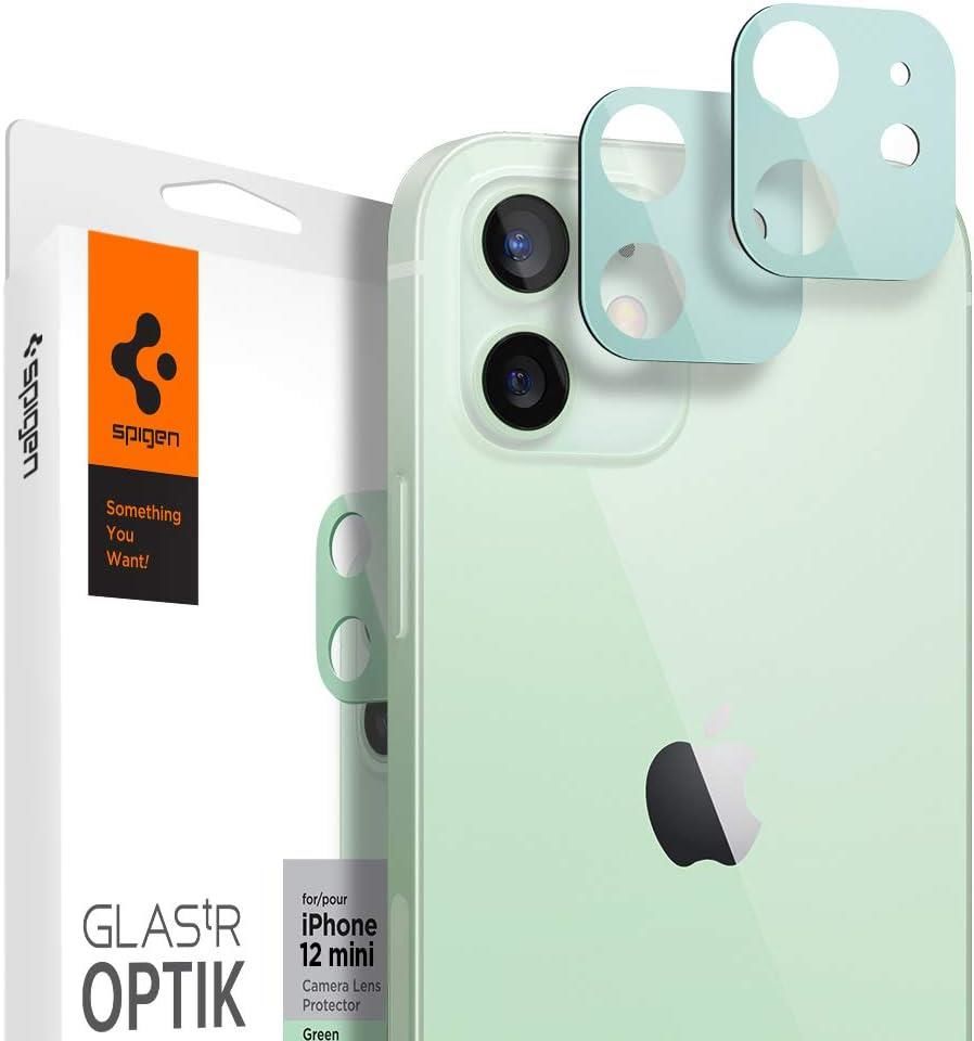 Spigen iPhone 12 Mini ile Uyumlu Kamera Lens Cam Ekran Koruyucu Glas.tR Optik (2 Adet) Green