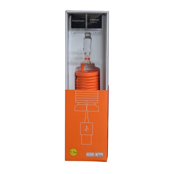 Powerway Lightning Hızlı Şarj Kablosu Örgülü 1.1M CX10 Turuncu