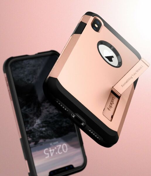 Spigen iPhone X ile Uyumlu Kılıf Tough Armor Blush Gold
