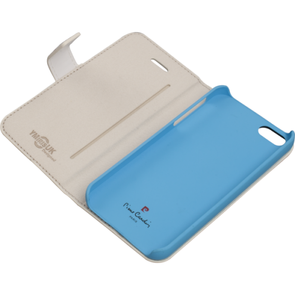 Pierre Cardin iPhone 5S ile Uyumlu Suni Deri Kapaklı Koruma Kılıfı Mavi PCA-P01