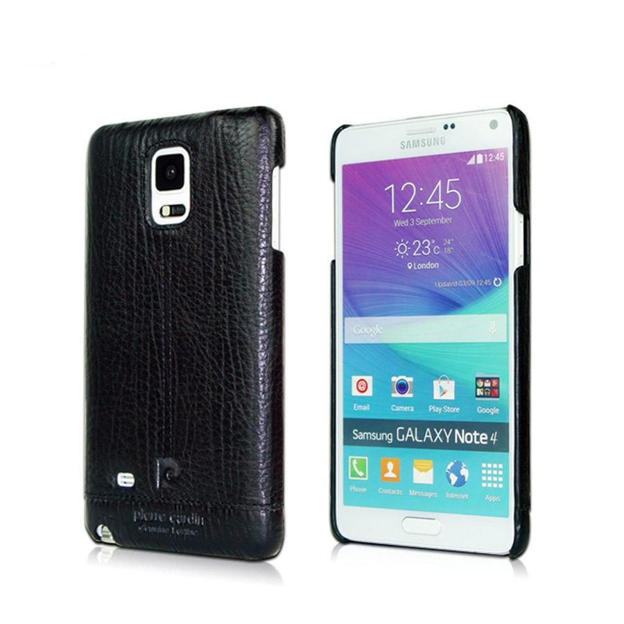 Pierre Cardin Galaxy Note 4 ile Uyumlu Deri Arka Koruma Paneli Siyah PCL-P03
