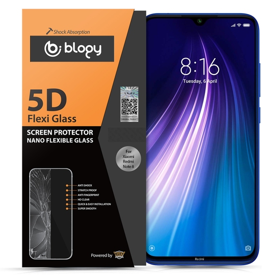 Blogy RedMi Note 8 ile Uyumlu Flexi 5D Ekran Koruyucu
