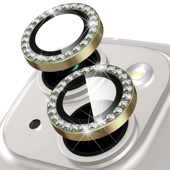 Buff iPhone 14 / 14 Plus ile Uyumlu Diamond Kamera Lens Koruyucu Gold