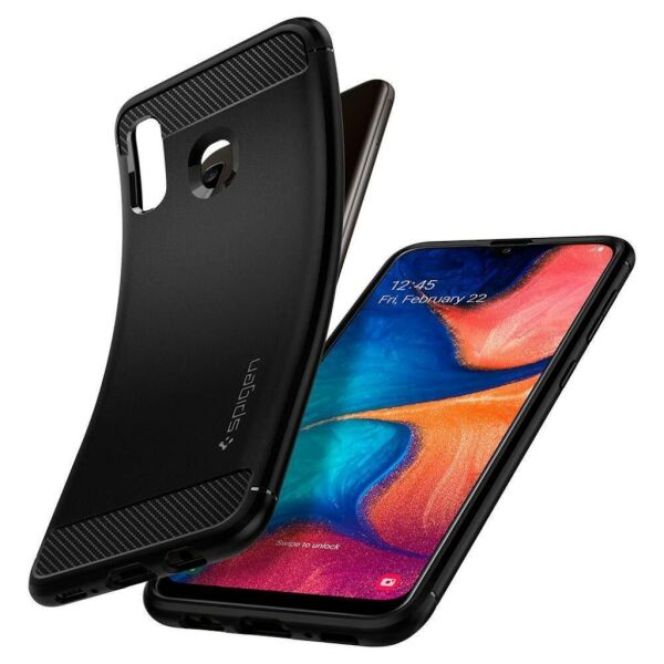 Spigen Galaxy A20 ile Uyumlu Kılıf Rugged Armor Matte Black