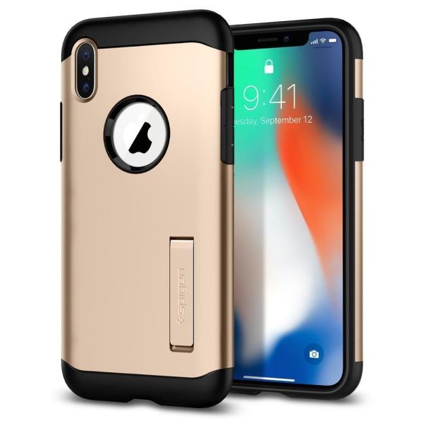 Spigen iPhone X ile Uyumlu Kılıf Slim Armor Champagne Gold