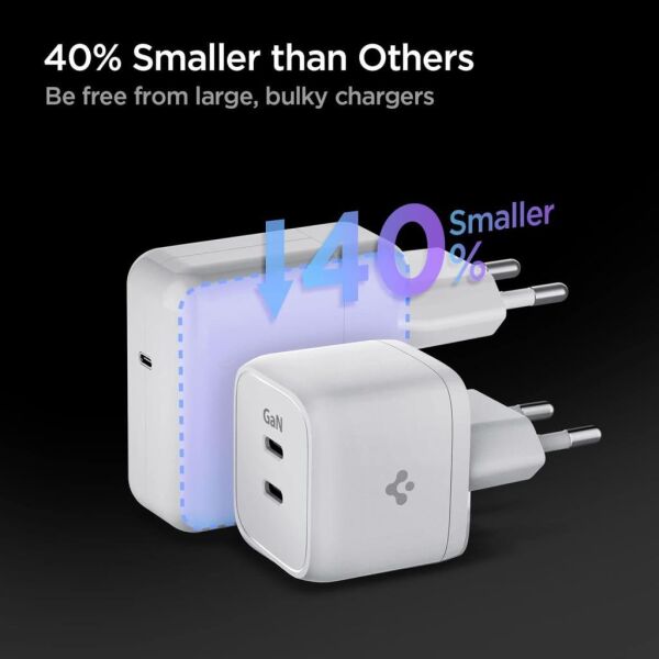 Spigen Powerarc Arcstation 35W Hızlı Şarj Cihazı 2 Port Gallium Nitride (Gan) Usb-C Pd 3.0 30W / Pps 30W (Samsung Hızlı Şarj Destekli) iPhone / Android Şarj Adaptörü PE2104 White