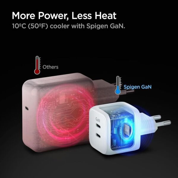 Spigen Powerarc Arcstation 35W Hızlı Şarj Cihazı 2 Port Gallium Nitride (Gan) Usb-C Pd 3.0 30W / Pps 30W (Samsung Hızlı Şarj Destekli) iPhone / Android Şarj Adaptörü PE2104 White