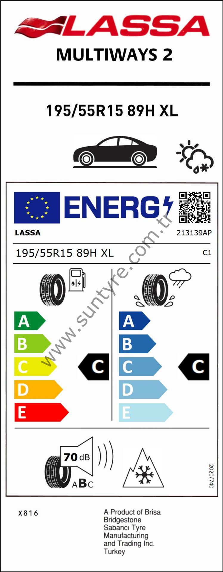 Lassa 195/55R15 89H Xl Multıways 2 C-C-70 4 Mevsim Lastiği (Üretim Yılı: 2024)