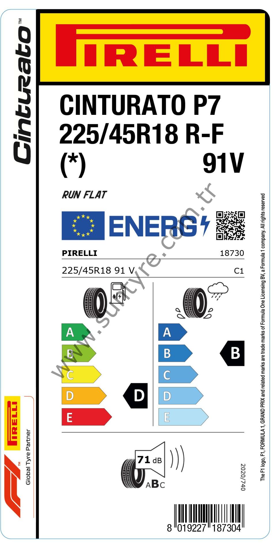 Pirelli 225/45R18 91V Rft Cınturato P7 * D-B-71 Yaz Oto Lastık (Üretim Yılı: 2024)