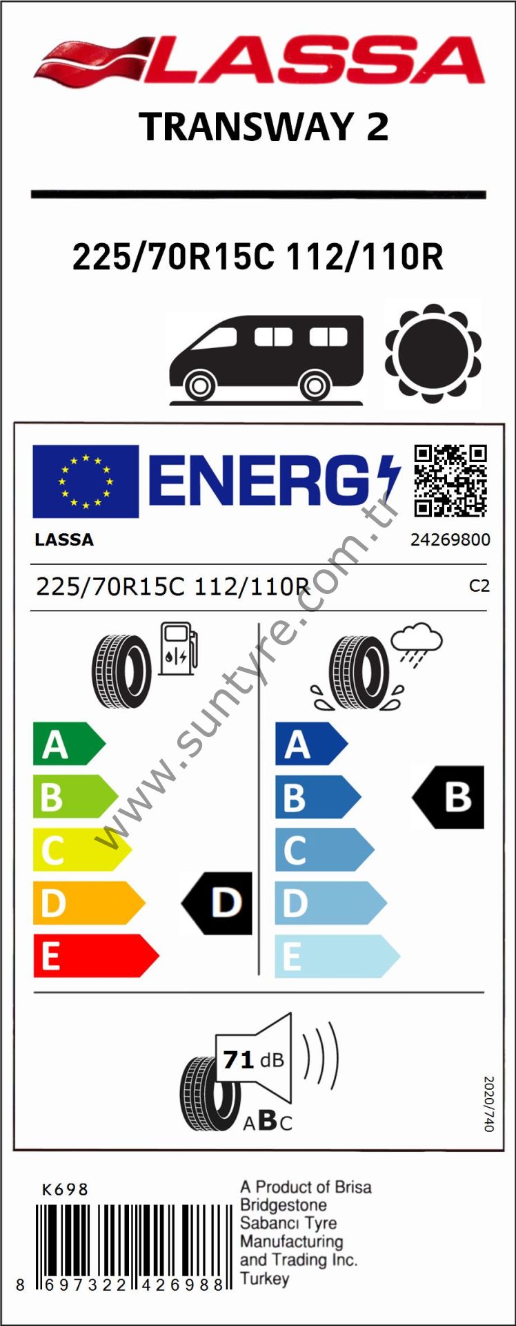 Lassa 225/70R15 C 8Pr 112/110R Transways 2 D-B-71 Yaz Oto Lastiği (Üretim Yılı: 2025)