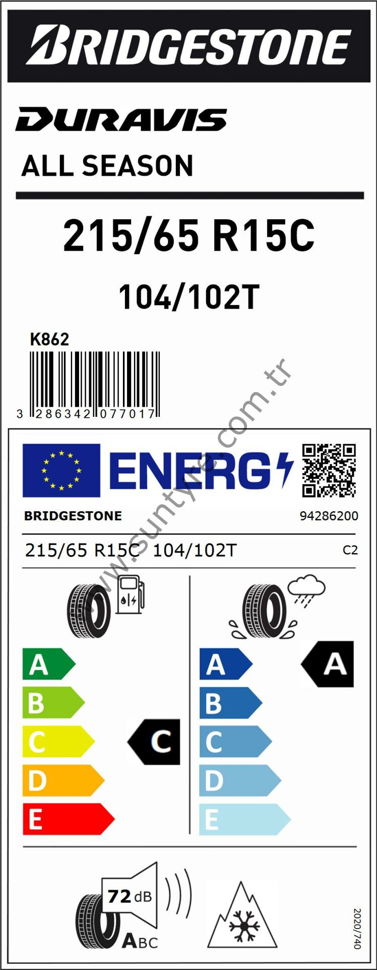 BRD.215/65R15C 104/102T DURAVİS ALL SEASON BRİDGESTON Lastiği