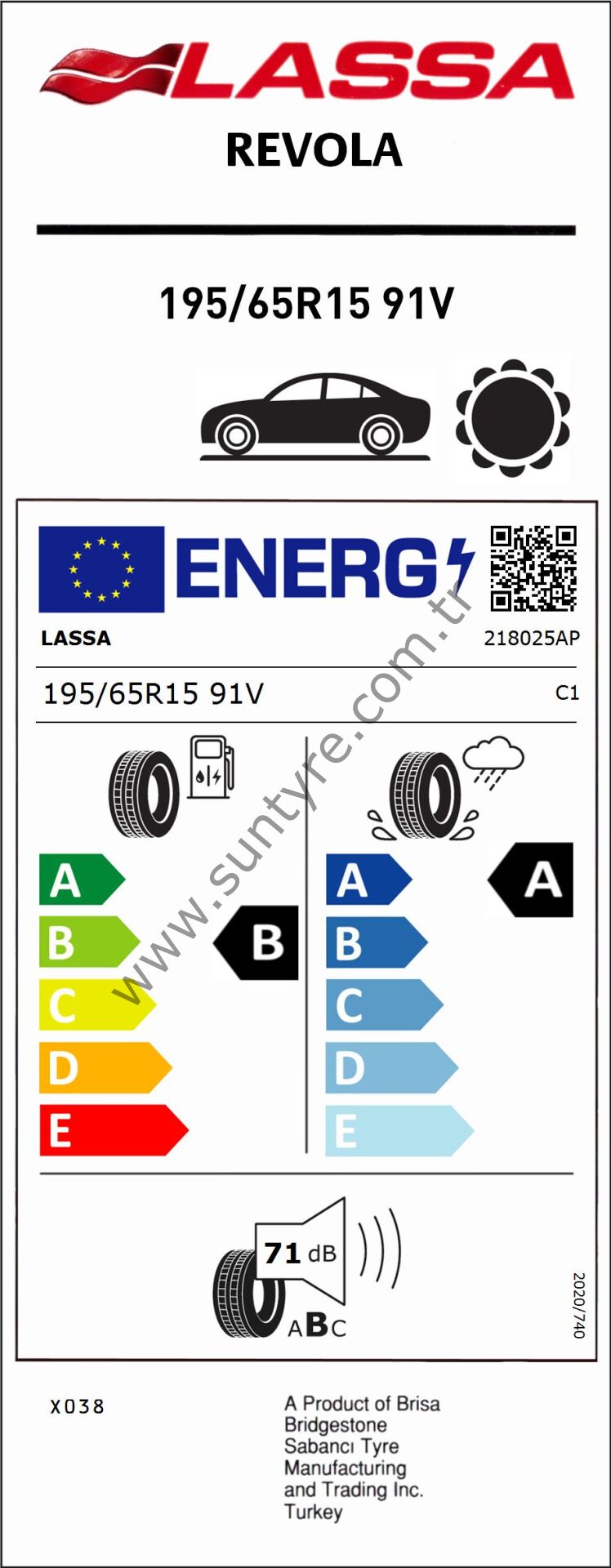 Lassa 195/65R15 91V Revola Elt B-A-71 Yaz Oto Lastiği (Üretim Yılı: 2024)