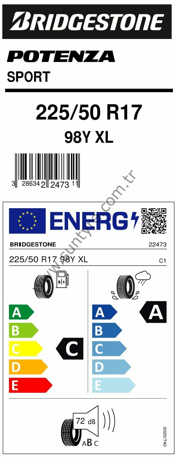 Bridgestone 225/50R17 98Y Xl Potenza Sport C-A-72 Yaz Oto Lastiği 2022