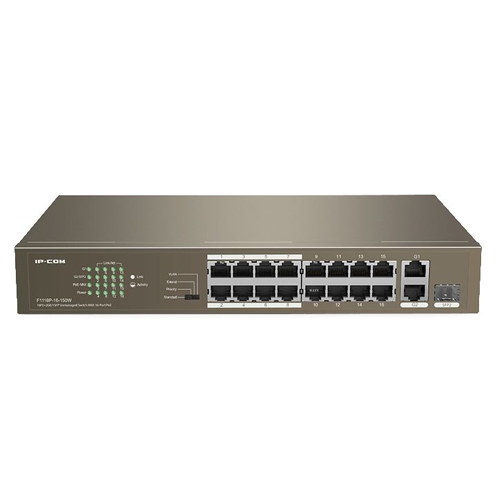 IP-COM IP-F1118P-16-150W 16 PORT 10/100 16 PORT POE 1XGE UPLINK 1 X SFP 150W YONETILEMEZ RACKMOUNT SWITCH