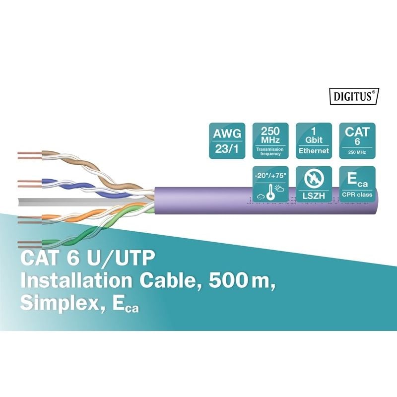 DIGITUS DK-1613-VH-5 500MT UTP CAT6 NETWORK KABLO MOR 23AWG LSOH