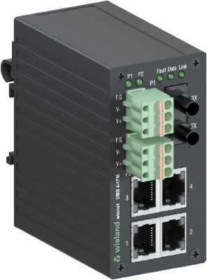 WİELAND ELEKTRİK 83.040.0002.0 IP switch 4 x RJ45 10/100 Mbit/s Fast Ethernet_1 Port Multi-Mode Fiber Optik Bağlantı(ST socket)_2 Power Redundant