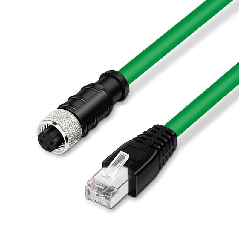 ERCONTEC ERD12-MS4-NW4-21SGLSZH  D code Erkek, Düz, 8 Pin – RJ45 Düz 8 Pin 9 Metre Yeşil   LSZH Kablo (4x2x28 AWG)