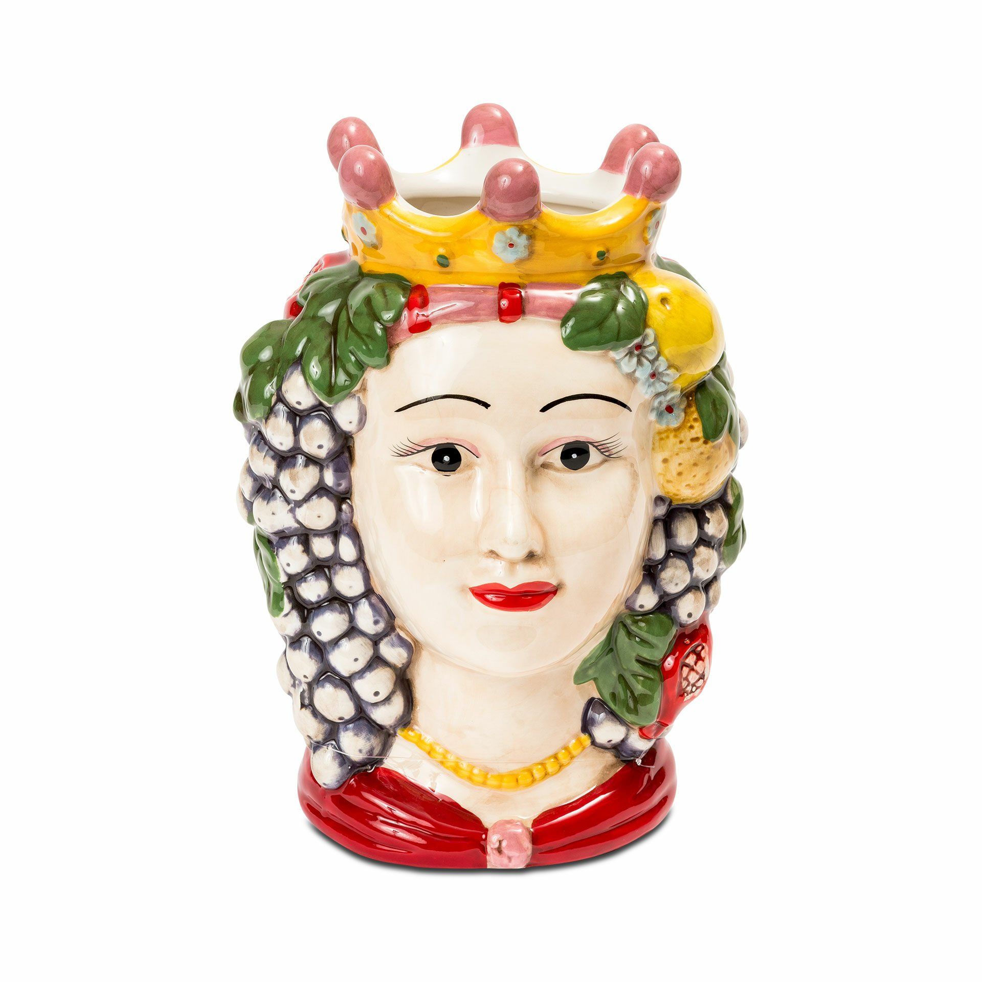 Üzüm Başlı Sicilyalı Kadın Kırmızı Vazo