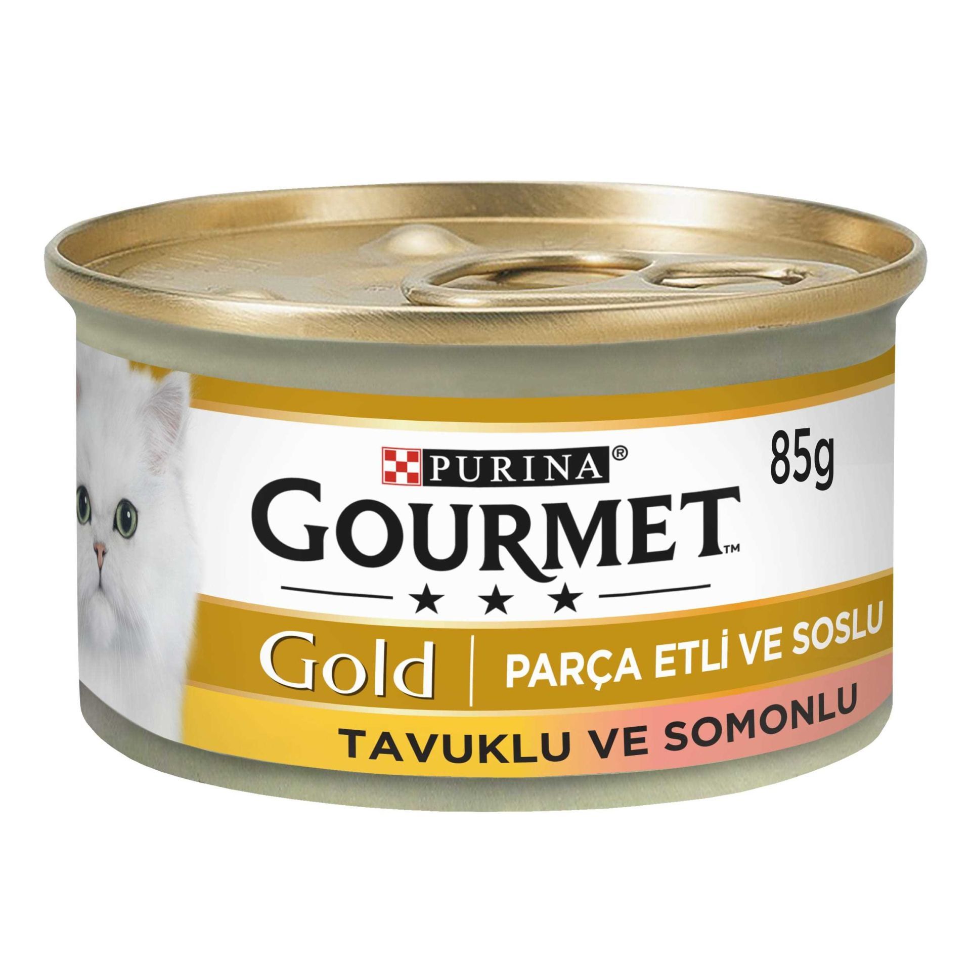 Gourmet Gold Parca Etli ve Soslu Somon ve Tavuklu Kedi Konserve Maması 85 Gr