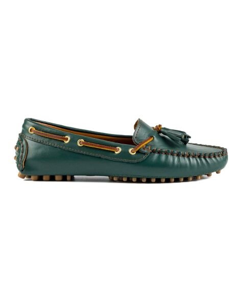 Samos Kadın Yeşil Hakiki Deri Loafer Ayakkabı