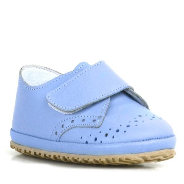 Hakiki Deri Mavi Cırtlı Bebek Patik Ayakkabı