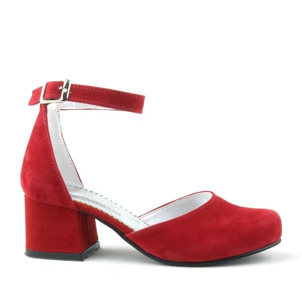 Merida Kırmızı Süet Kalın Topuklu Kız Çocuk Topuklu Ayakkabı