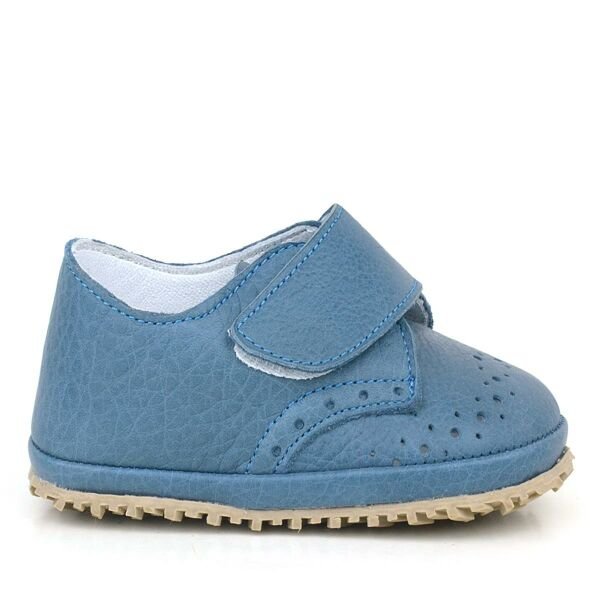 Hakiki Deri Lacivert Mavi Cırtlı Bebek Patik Ayakkabı