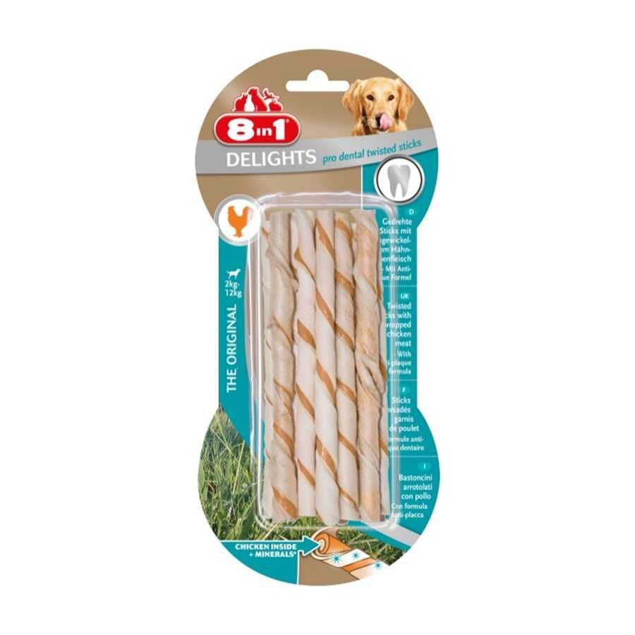 8in1 Delights Pro Dental Twisted Sticks Tavuk Etli Köpek Kemiği