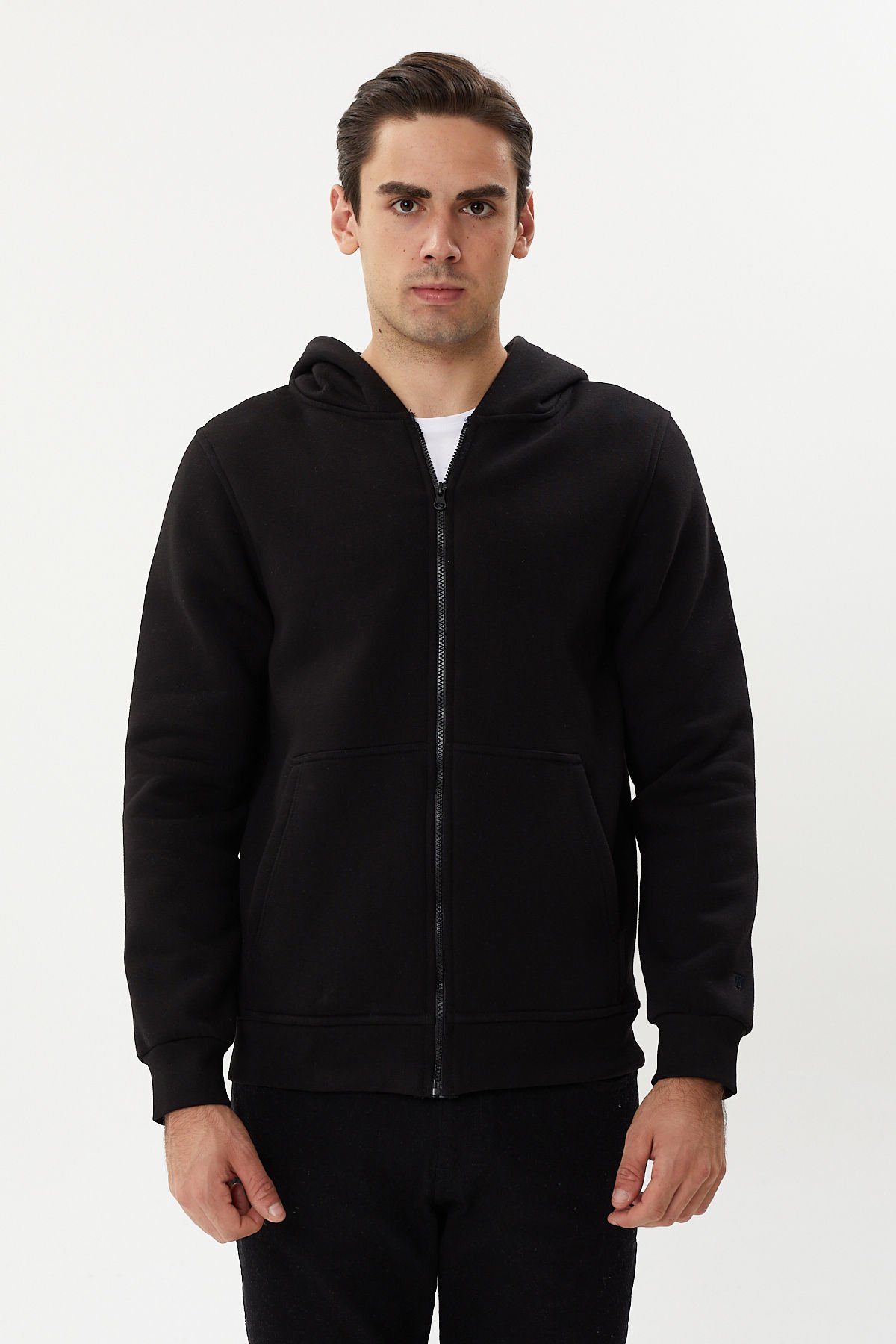 Twister ESW 2889 Black Kapşonlu Fermuarlı Erkek Sweat Ceket Siyah