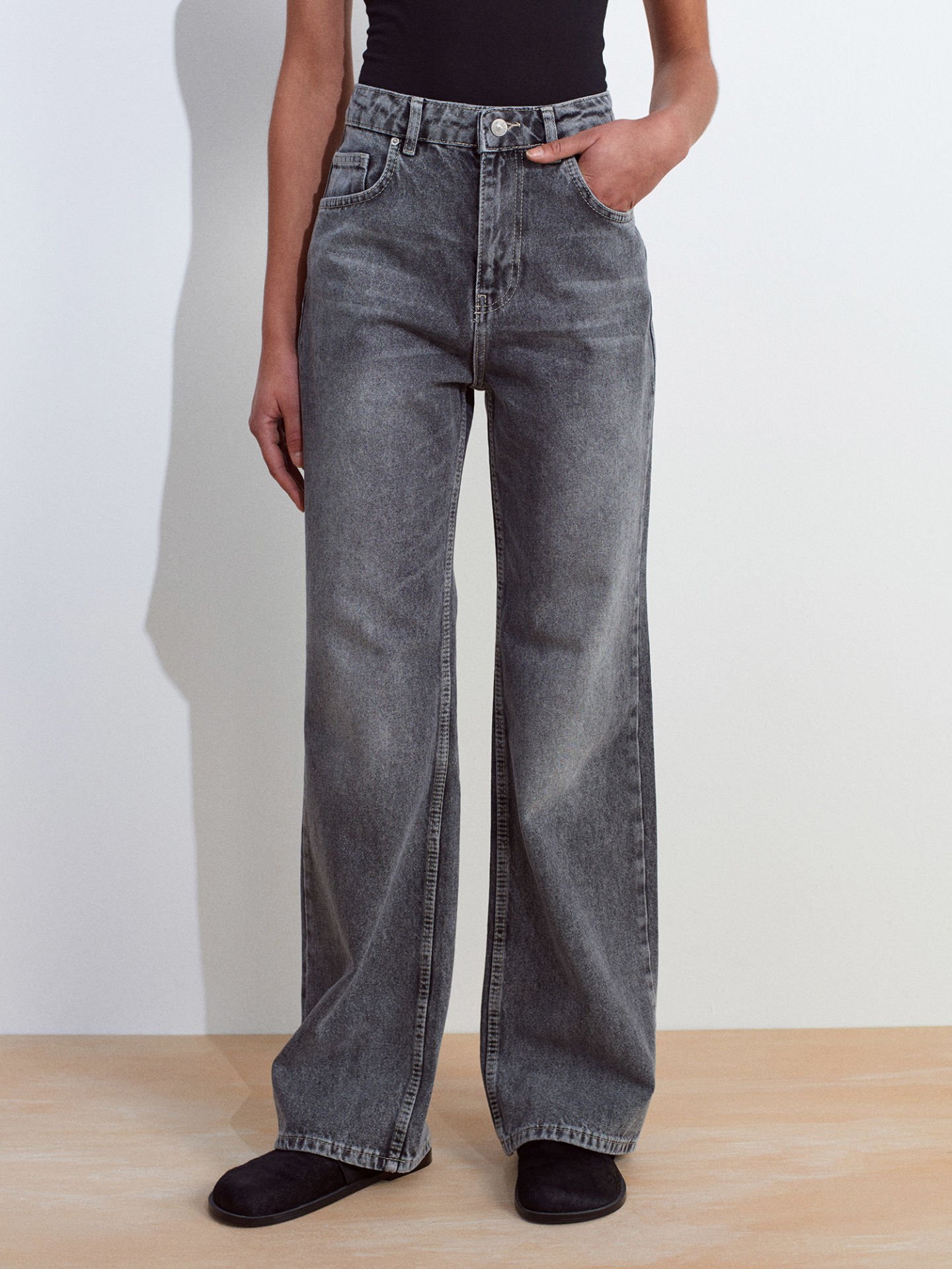 Dilvin 71792 Kar Yıkama Wideleg Denim Pantolon-Antrasit