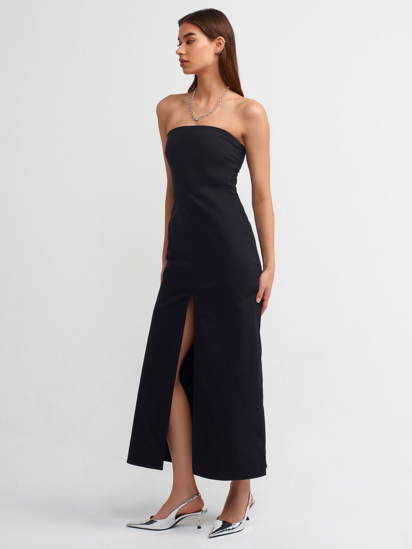 Dilvin 90758 Straplez Elbise-Siyah